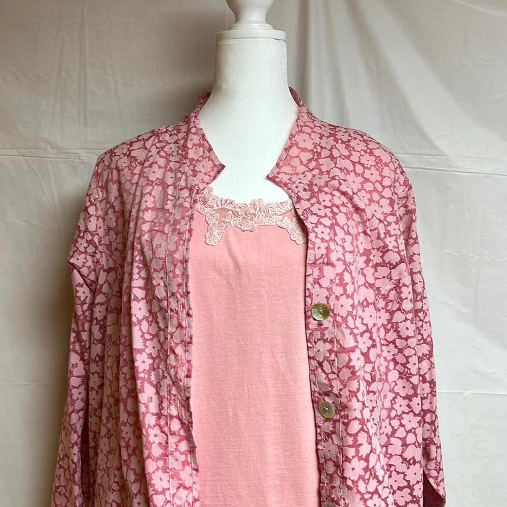 Denim & Co 2 piece Tank and shirt set 1X- Dusty Rose